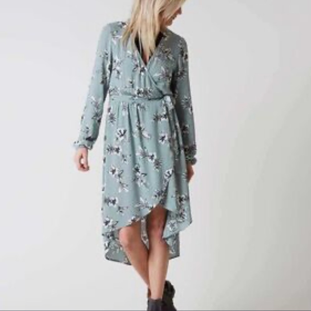 Daytrip Green Asymmetrical Wrap Dress